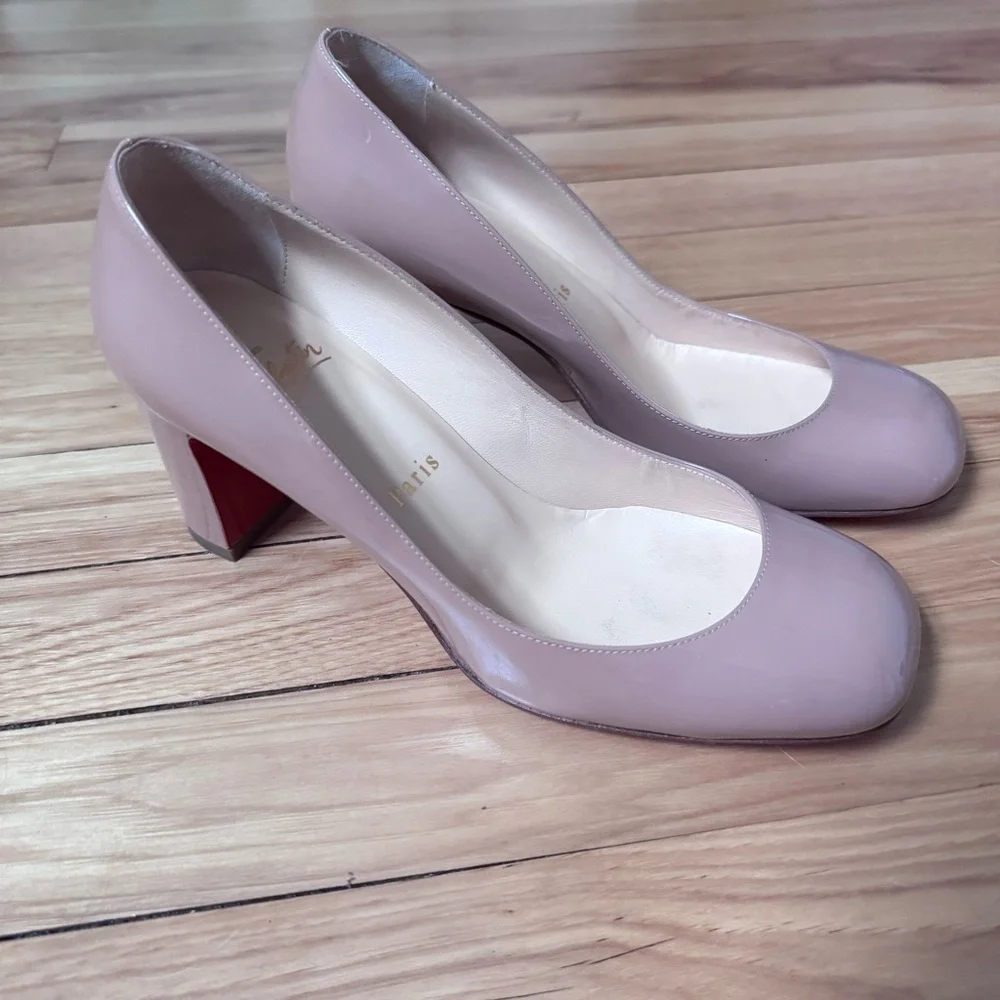Christian Louboutin Cadrilla 70mm Patent Nude Block Heel Pumps, size 36.5 - Picture 7 of 13